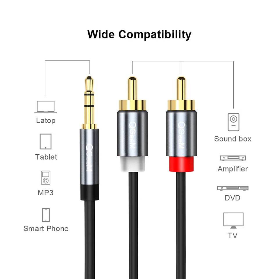 Kabel RCA QGeeM 2RCA ke 3.5mm, - Home Cinema Subwoofer ulasan dan harga
