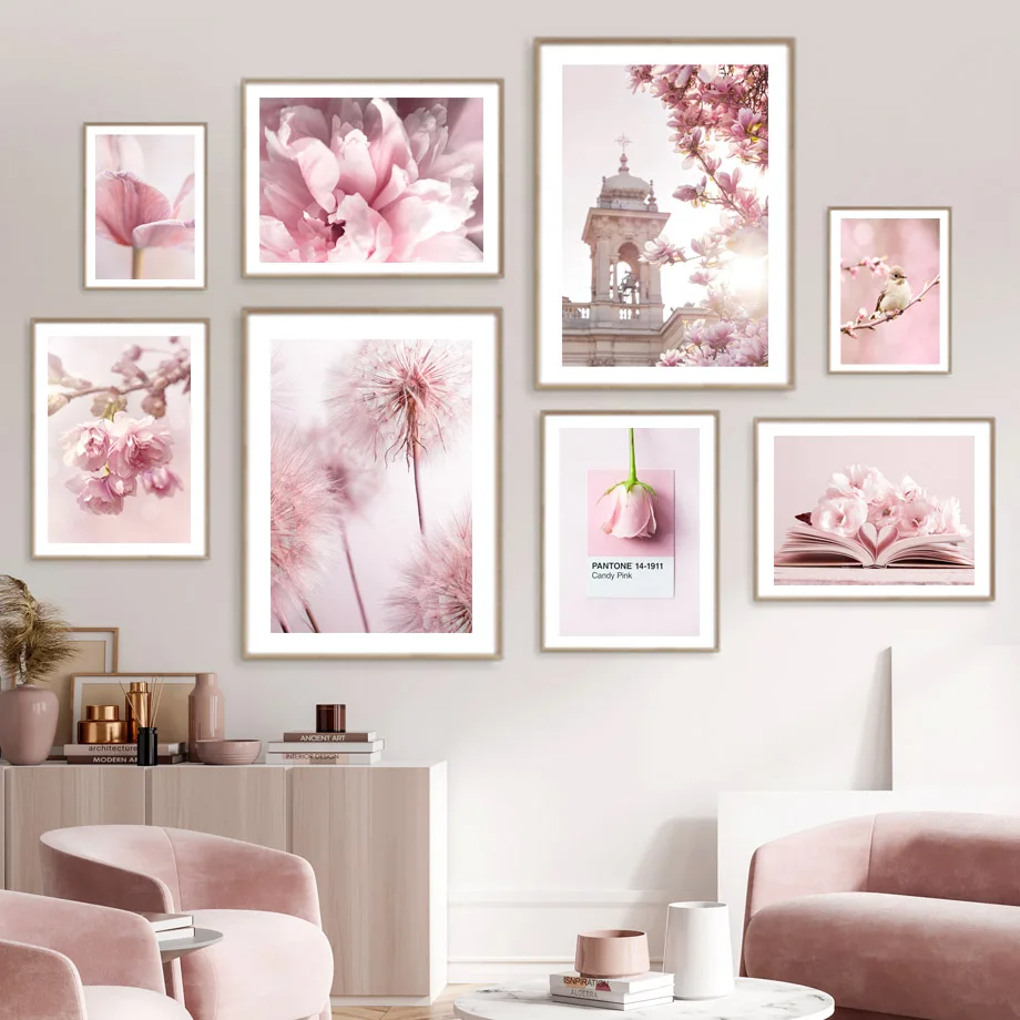 Musim Semi Mawar Merah Muda Pe - Home Cinema Wall Art ulasan dan harga