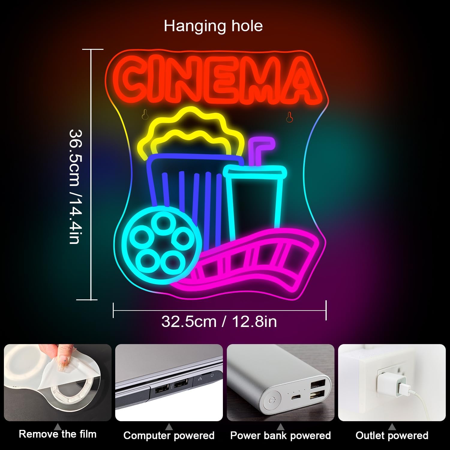 Lampu Neon LED Popcorn Bertena - Home Cinema Wall Lights ulasan dan harga