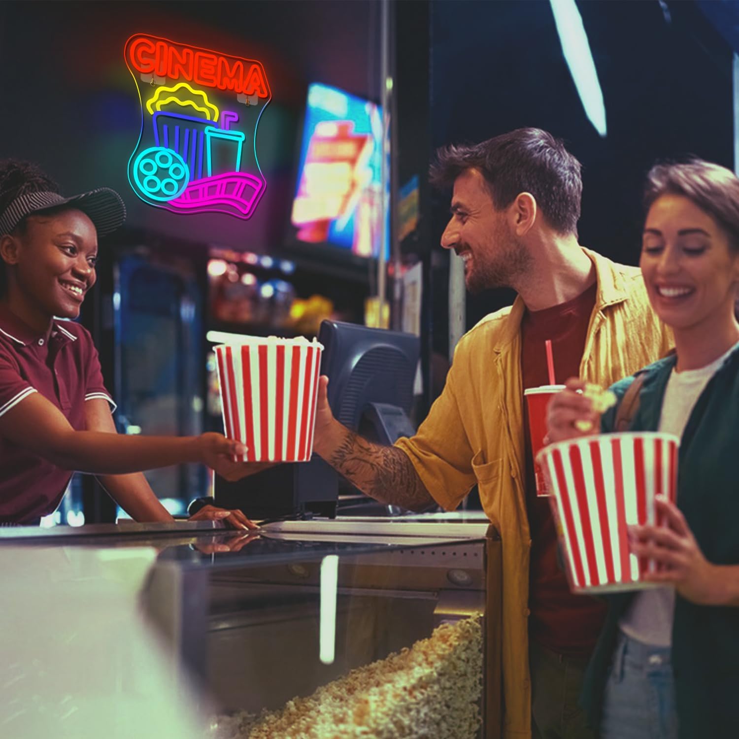 Lampu Neon LED Popcorn Bertena - Home Cinema Wall Lights ulasan dan harga